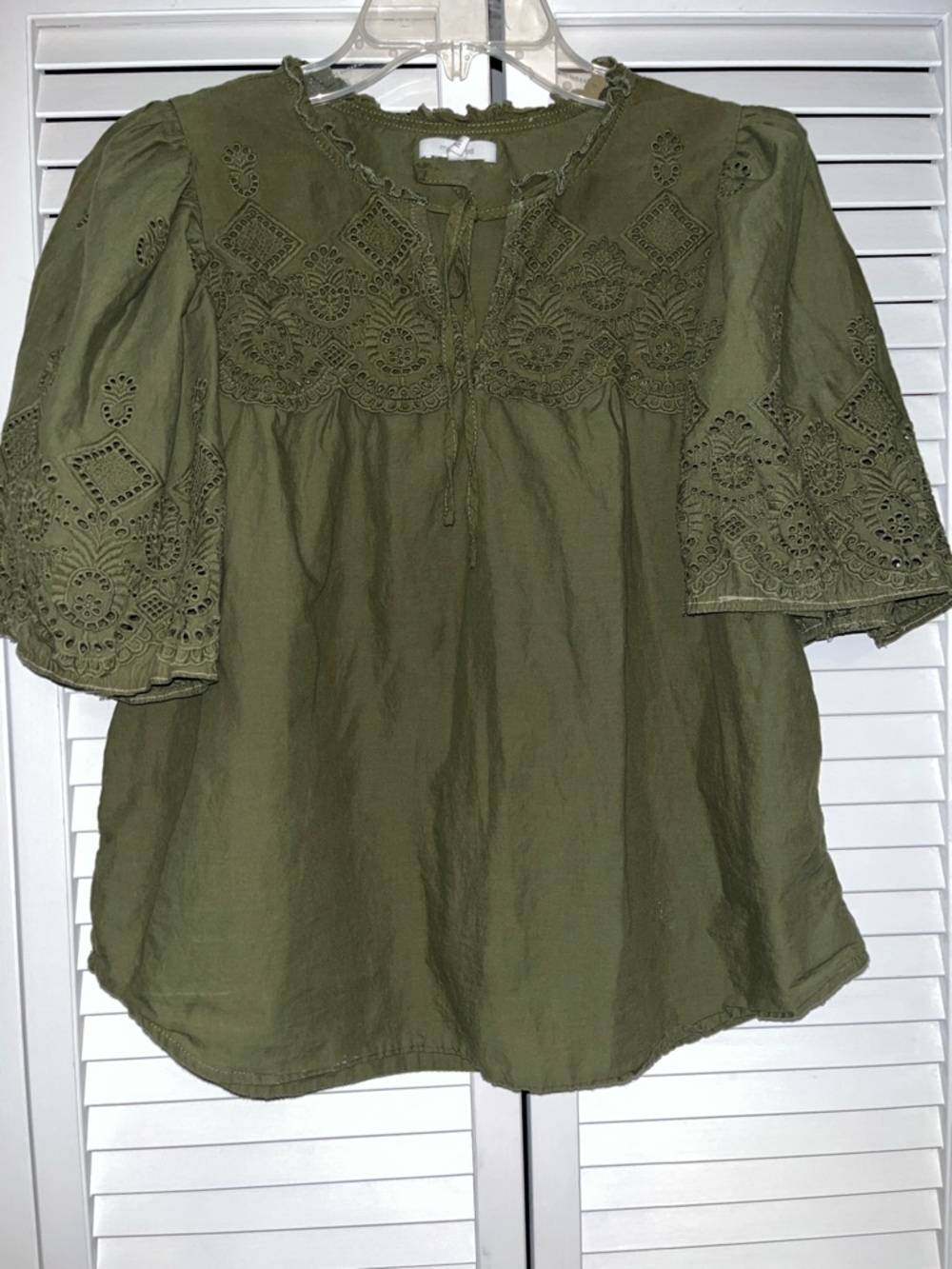 Maurices Olive Green Eyelet Peasant Blouse